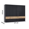 Armoire 271 cm WINDSOR avec 6 portes et 6 tiroirs en décor gris brillant et chene halifax