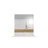 Armoire 181 cm WINDSOR avec 4 portes miroirs et 4 tiroirs en décor blanc brillant et chene halifax