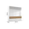 Armoire 181 cm WINDSOR avec 4 portes miroirs et 4 tiroirs en décor blanc brillant et chene halifax