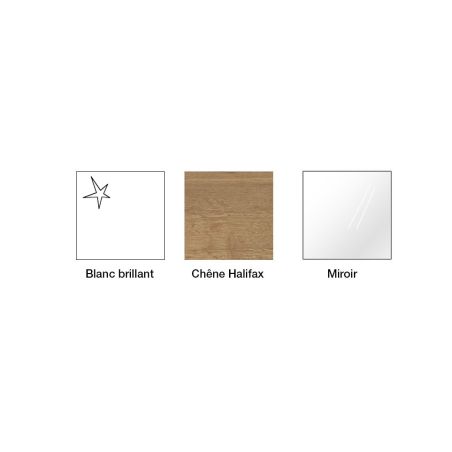 Armoire 181 cm WINDSOR avec 4 portes miroirs et 4 tiroirs en décor blanc brillant et chene halifax
