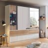 Armoire 226 cm WINDSOR avec 5 portes miroirs et 6 tiroirs en décor blanc brillant et chene halifax