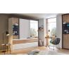 Armoire 226 cm WINDSOR avec 5 portes miroirs et 6 tiroirs en décor blanc brillant et chene halifax