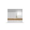 Armoire 226 cm WINDSOR avec 5 portes miroirs et 6 tiroirs en décor blanc brillant et chene halifax