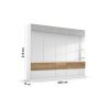 Armoire 226 cm WINDSOR avec 5 portes miroirs et 6 tiroirs en décor blanc brillant et chene halifax