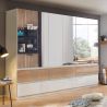 Armoire 271 cm WINDSOR avec 6 portes miroirs et 6 tiroirs en décor blanc brillant et chene halifax