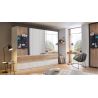 Armoire 271 cm WINDSOR avec 6 portes miroirs et 6 tiroirs en décor blanc brillant et chene halifax
