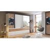 Armoire 271 cm WINDSOR avec 6 portes miroirs et 6 tiroirs en décor blanc brillant et chene halifax