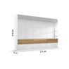 Armoire 271 cm WINDSOR avec 6 portes miroirs et 6 tiroirs en décor blanc brillant et chene halifax