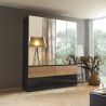 Armoire 181 cm WINDSOR avec 4 portes miroirs et 4 tiroirs en décor gris brillant et chene halifax