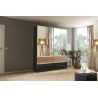 Armoire 181 cm WINDSOR avec 4 portes miroirs et 4 tiroirs en décor gris brillant et chene halifax