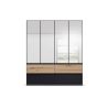 Armoire 181 cm WINDSOR avec 4 portes miroirs et 4 tiroirs en décor gris brillant et chene halifax