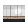 Armoire 271 cm WINDSOR avec 6 portes miroirs et 6 tiroirs en décor gris brillant et chene halifax