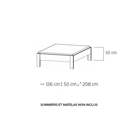 Lit adulte 160 cm CHARLIE DARK avec 2 chevets intégrés et tête de lit capitonnée