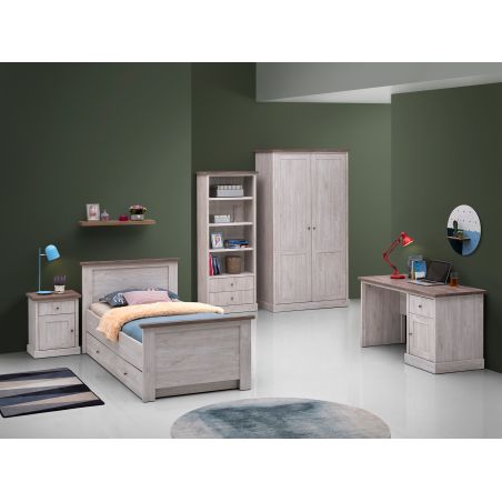 Lit enfant CALINEA 90 x 200 cm en décor chêne blanc et chêne d'automne