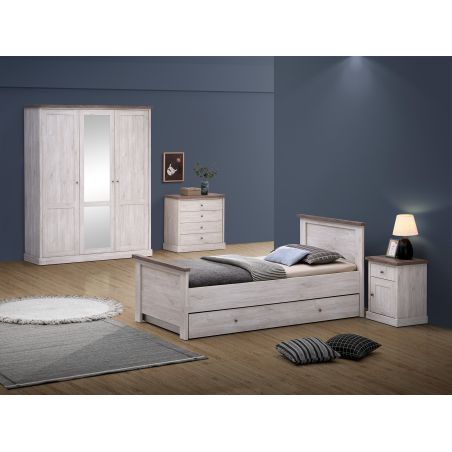 Lit enfant CALINEA 90 x 200 cm en décor chêne blanc et chêne d'automne