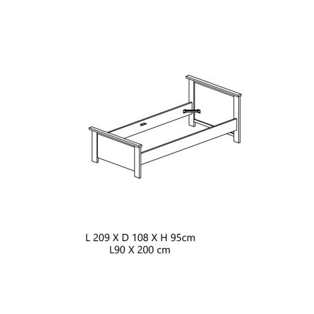 Lit enfant CALINEA 90 x 200 cm en décor chêne blanc et chêne d'automne