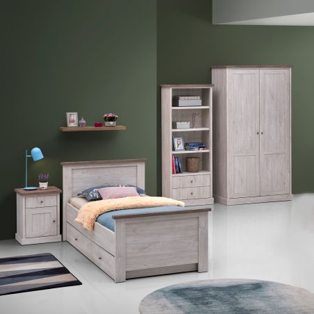 Chambre enfant REMY en décor acacia et béton noir
