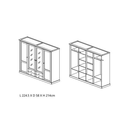 Armoire CALINEA avec 4 portes et 4 tiroirs