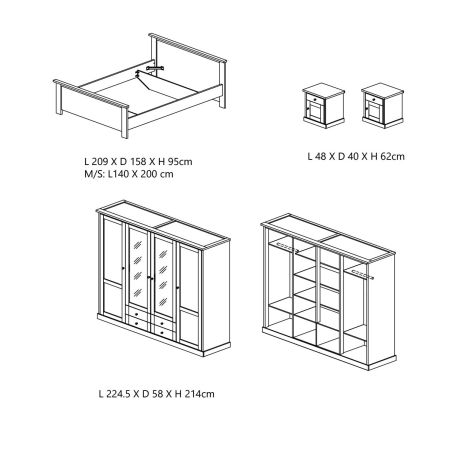 Chambre adulte complète CALINEA avec lit 140 et armoire 4 portes