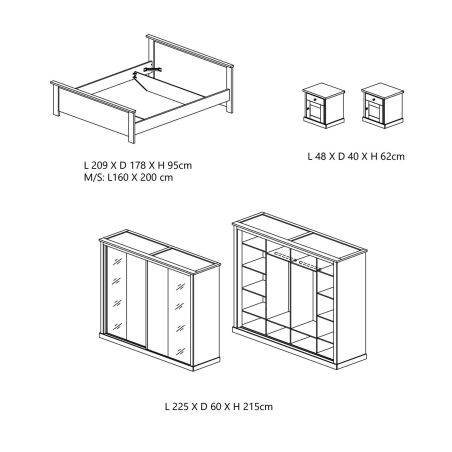 Chambre adulte complète CALINEA avec lit 160 et armoire 2 portes coulissantes