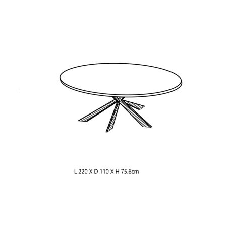 Table ovale SORELLA ELIOTT 220 cm avec pieds central en métal