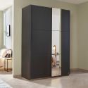 Armoire SCOTT 131 cm en gris métalique mat avec 2 portes coulissantes et miroir partiel