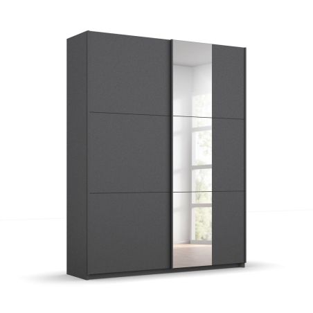 Armoire SCOTT 131 cm en gris métalique mat avec 2 portes coulissantes et miroir partiel