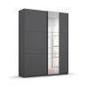 Armoire SCOTT 131 cm en gris métalique mat avec 2 portes coulissantes et miroir partiel