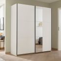 Armoire SCOTT 175 cm en blanc mat avec 2 portes coulissantes et miroir partiel