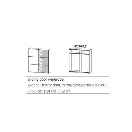 Armoire SCOTT 175 cm en blanc mat avec 2 portes coulissantes et miroir partiel