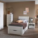 Lit futon ARAMIS 90 x 200 cm en blanc mat avec tête de lit et 2 tiroirs