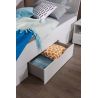 Lit futon ARAMIS 90 x 200 cm en blanc mat avec tête de lit et 2 tiroirs