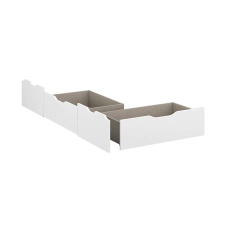 Lit futon ARAMIS 90 x 200 cm en blanc mat avec tête de lit et 2 tiroirs