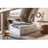 Lit futon ARAMIS 140 x 200 cm en blanc mat avec tête de lit et 4 tiroirs