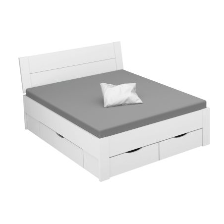 Lit futon ARAMIS 140 x 200 cm en blanc mat avec tête de lit et 4 tiroirs