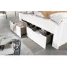 Lit futon ARAMIS 140 x 200 cm en blanc mat avec tête de lit et 4 tiroirs