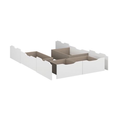 Lit futon ARAMIS 140 x 200 cm en blanc mat avec tête de lit et 4 tiroirs
