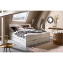Lit futon ARAMIS 180 x 200 cm en blanc mat avec tête de lit et 4 tiroirs