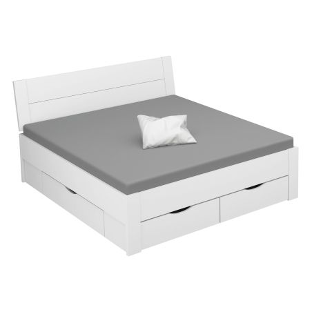 Lit futon ARAMIS 180 x 200 cm en blanc mat avec tête de lit et 4 tiroirs