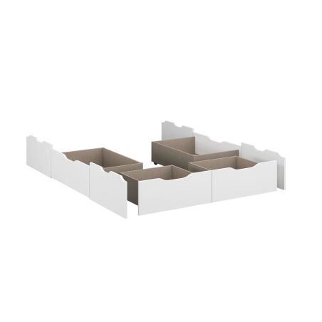 Lit futon ARAMIS 180 x 200 cm en blanc mat avec tête de lit et 4 tiroirs