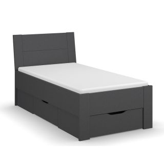 Lit futon ARAMIS 90 x 200 cm en gris mat avec tête de lti et 2 tiroirs