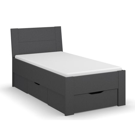 Lit futon ARAMIS 90 x 200 cm en gris mat avec tête de lti et 2 tiroirs