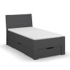 Lit futon ARAMIS 90 x 200 cm en gris mat avec tête de lti et 2 tiroirs