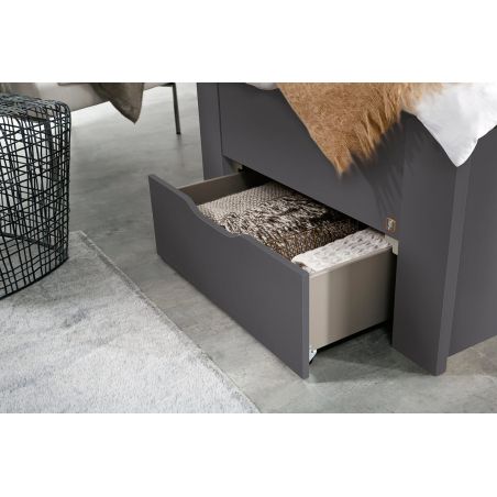 Lit futon ARAMIS 90 x 200 cm en gris mat avec tête de lti et 2 tiroirs