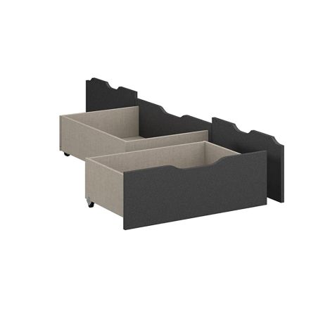 Lit futon ARAMIS 90 x 200 cm en gris mat avec tête de lti et 2 tiroirs