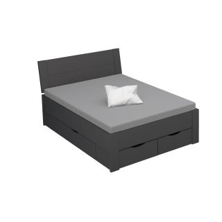Lit futon ARAMIS 140 x 200 cm en gris mat avec tête de lit et 4 tiroirs