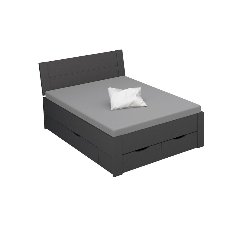 Lit futon ARAMIS 140 x 200 cm en gris mat avec tête de lit et 4 tiroirs