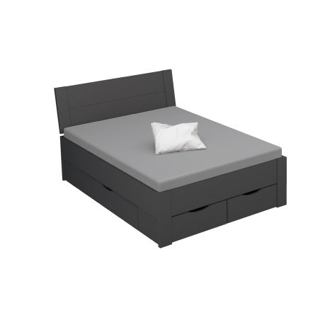 Lit futon ARAMIS 140 x 200 cm en gris mat avec tête de lit et 4 tiroirs