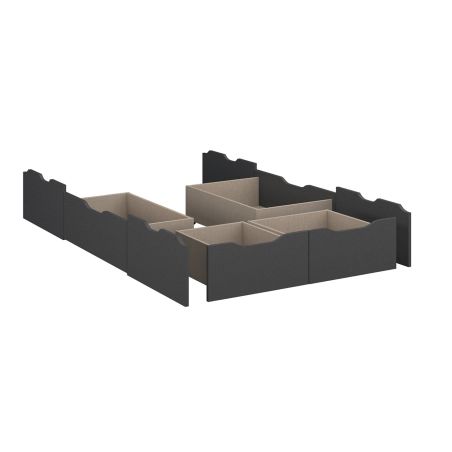 Lit futon ARAMIS 140 x 200 cm en gris mat avec tête de lit et 4 tiroirs