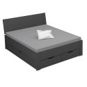 Lit futon ARAMIS 160 x 200 cm en gris mat avec tête de lit et 4 tiroirs